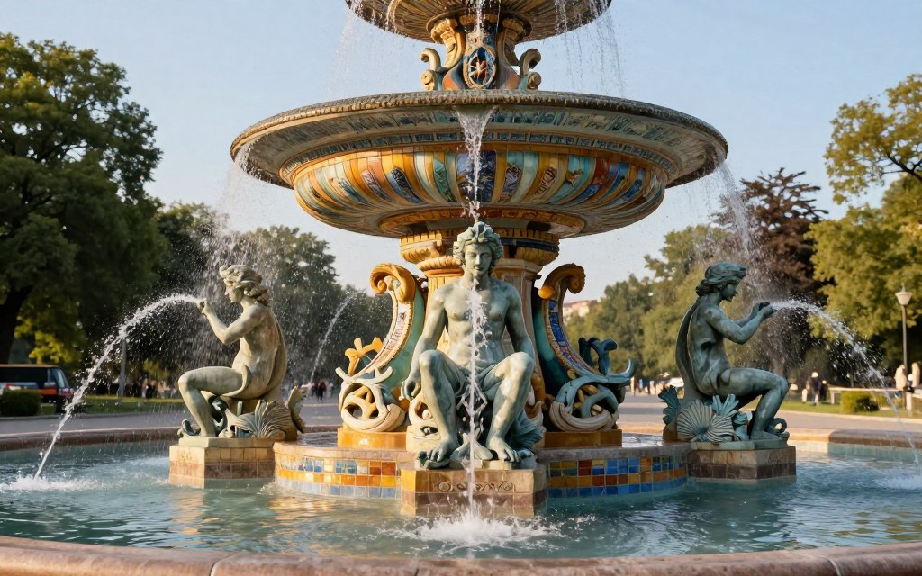 architektura fontanny trytona z detalami